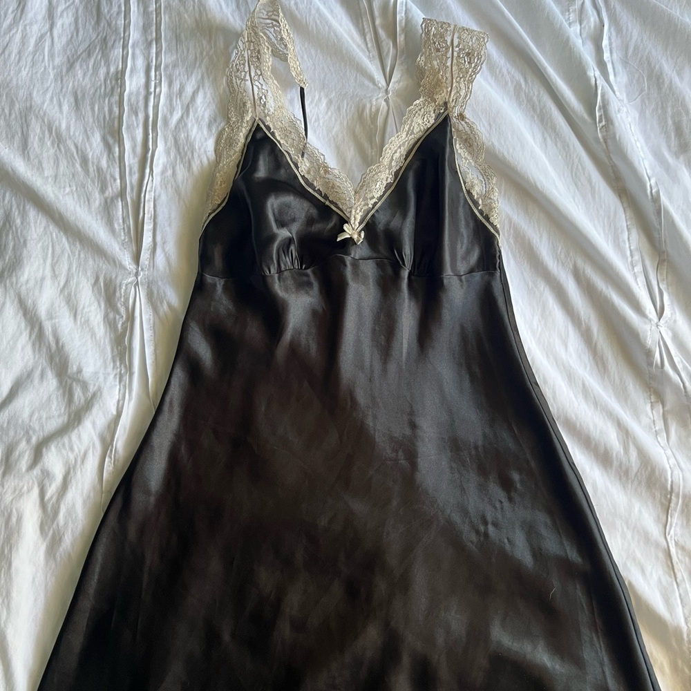 Vintage Black Satin Slip Dress